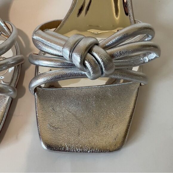 Badgley Mischka Loyalty Silver Knotted Ankle Strap Neutral Sandals Size 6.5 - Picture 4 of 9